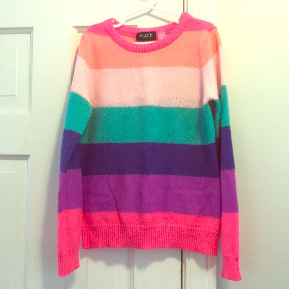 Rainbow striped glitter sweater